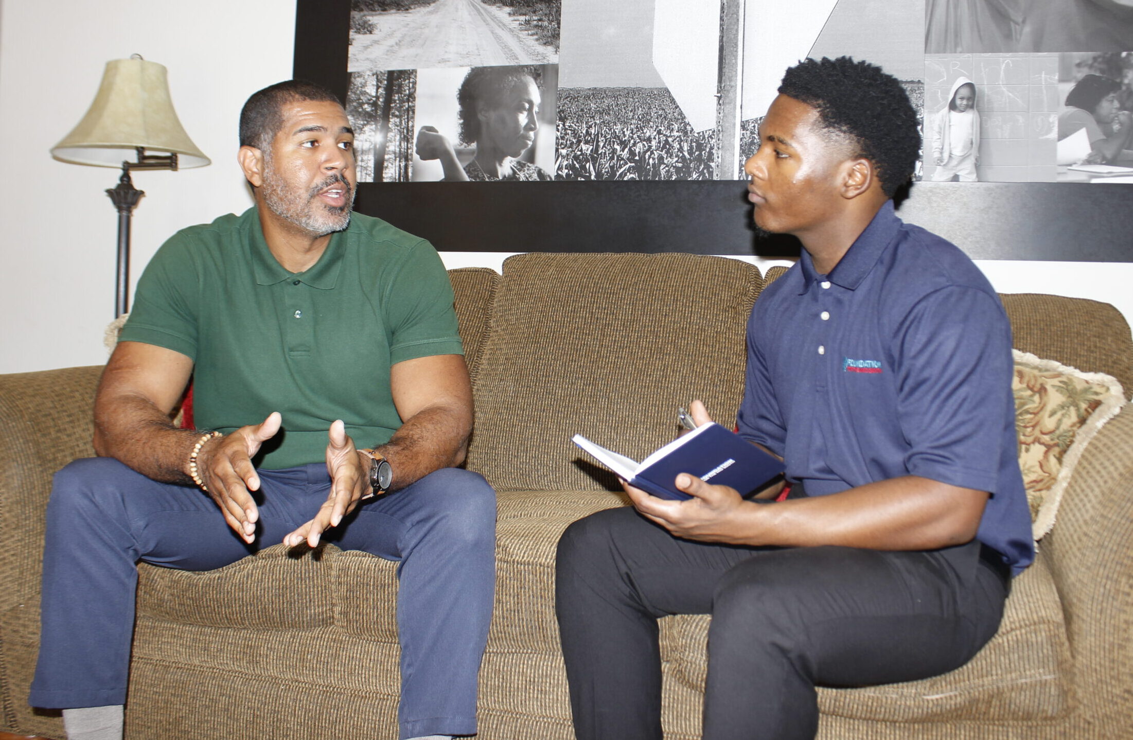 Education Program Officer George Stewart mentors intern Adam Tolliver during a conversation at the Foundation for the Mid South.