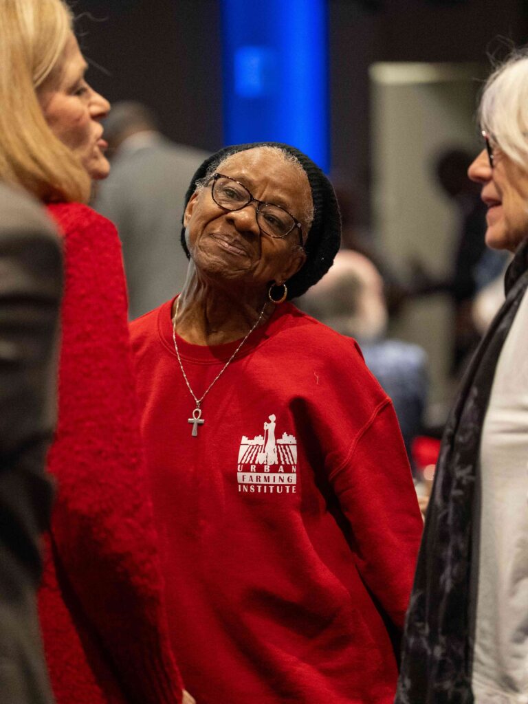 A participant engages in conversation during small-group dialogue at Mississippi’s National Day of Racial Healing.