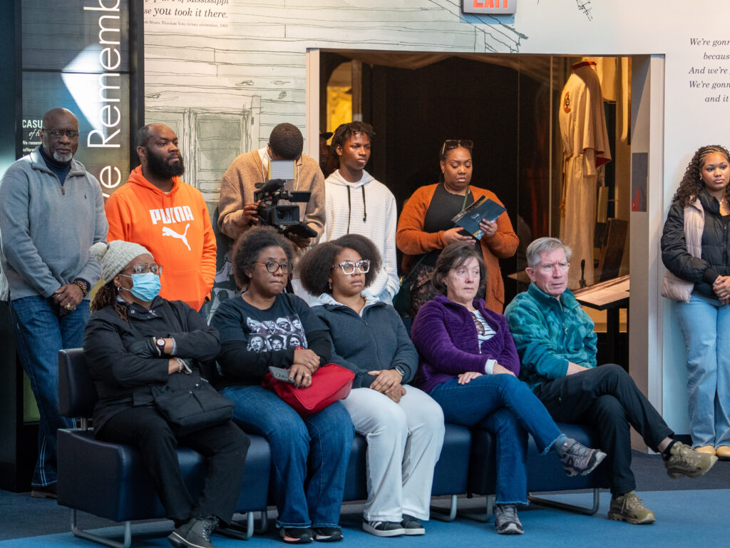 Young people listen during a discussion at the Mississippi Civil Rights Museum.
