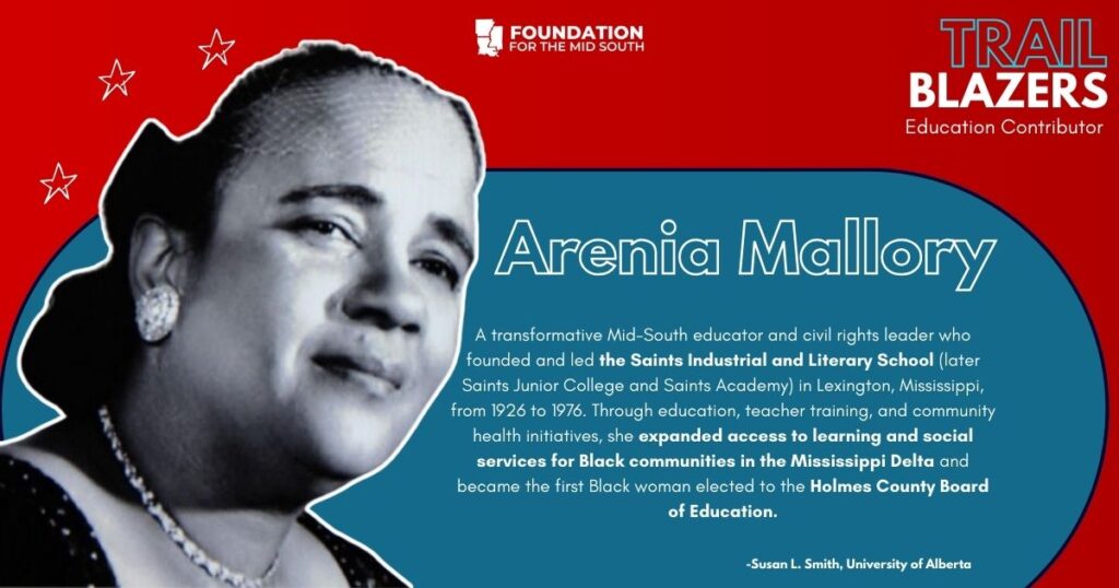 Portrait of Arenia Mallory, founder of the Saints Industrial and Literary School in Lexington, Mississippi, and pioneering Black education leader in the Mississippi Delta.