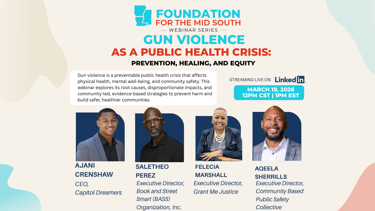 Webinar graphic showing speakers and title about gun violence as a public health crisis
