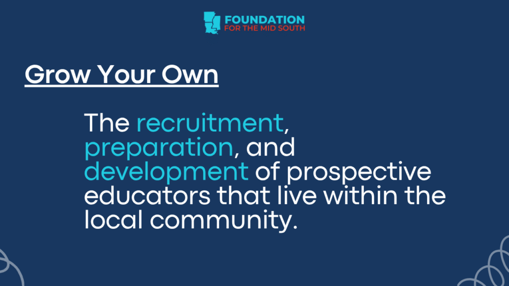 Definition graphic explaining Grow Your Own as developing local educators.